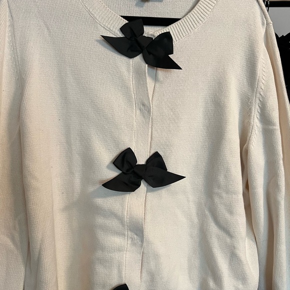 LOFT Sweaters - LOFT Cream Cardigan with Black Bow Details